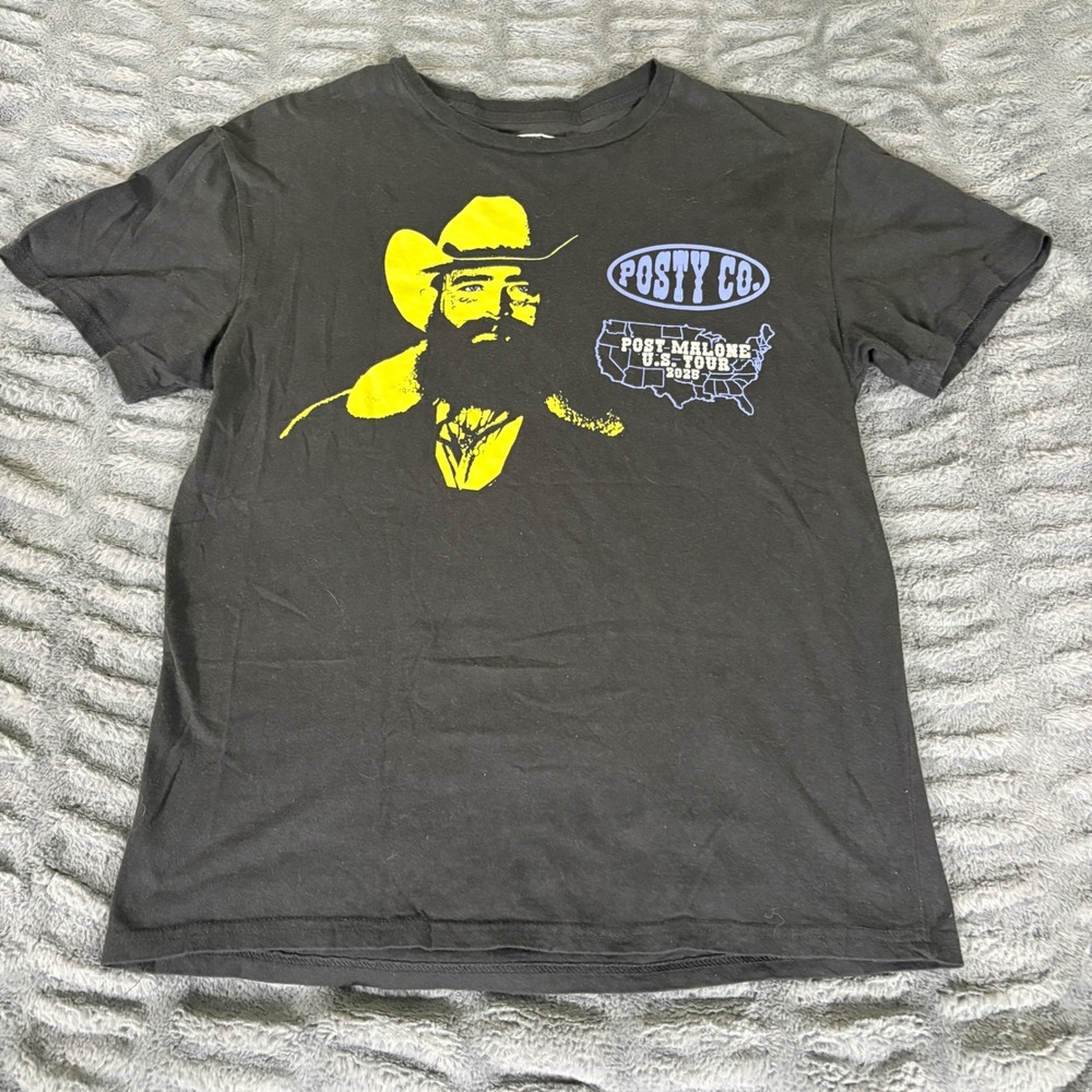 Posty Co Post Malone U.S. Tour 2025 Graphic T-Shirt Black Mens Medium AT305